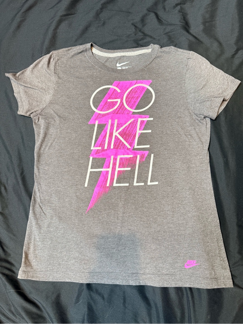 Nike Women's Gray Short Sleeve Tee with Pink Graphic Lightning